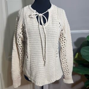CAbi Cream Knit Sweater with Tie Neck